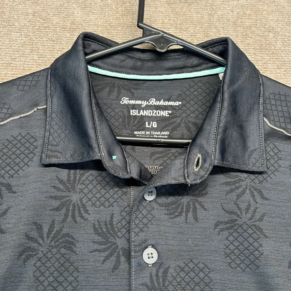 Tommy Bahama Islandzone Polo Shirt Men's Large Short Sleeve Gray Pineapple AOP